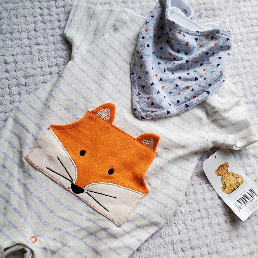 NWT striped short sleeve onesie with fox & scarf